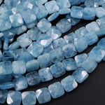 AAA Natural Aquamarine Beads Faceted Cushion 12mm Square Gemstone 15.5" Strand
