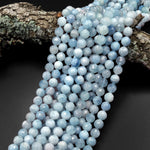 Faceted Natural Blue Aquamarine Beads 8mm 10mm 12mm 14mm Round Gemstone 15.5" Strand