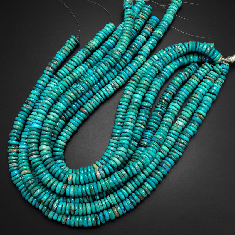 Genuine Natural Nevada Blue Green Turquoise Heishi Beads Rondelle Real Turquoise Gemstone 15.5" Strand