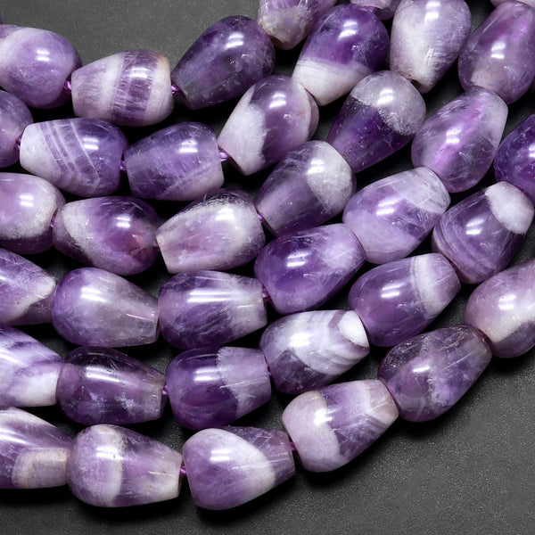 Natural Lilac Purple Chevron Amethyst Teardrop Beads Vertically Drilled Gemstone 15.5" Strand