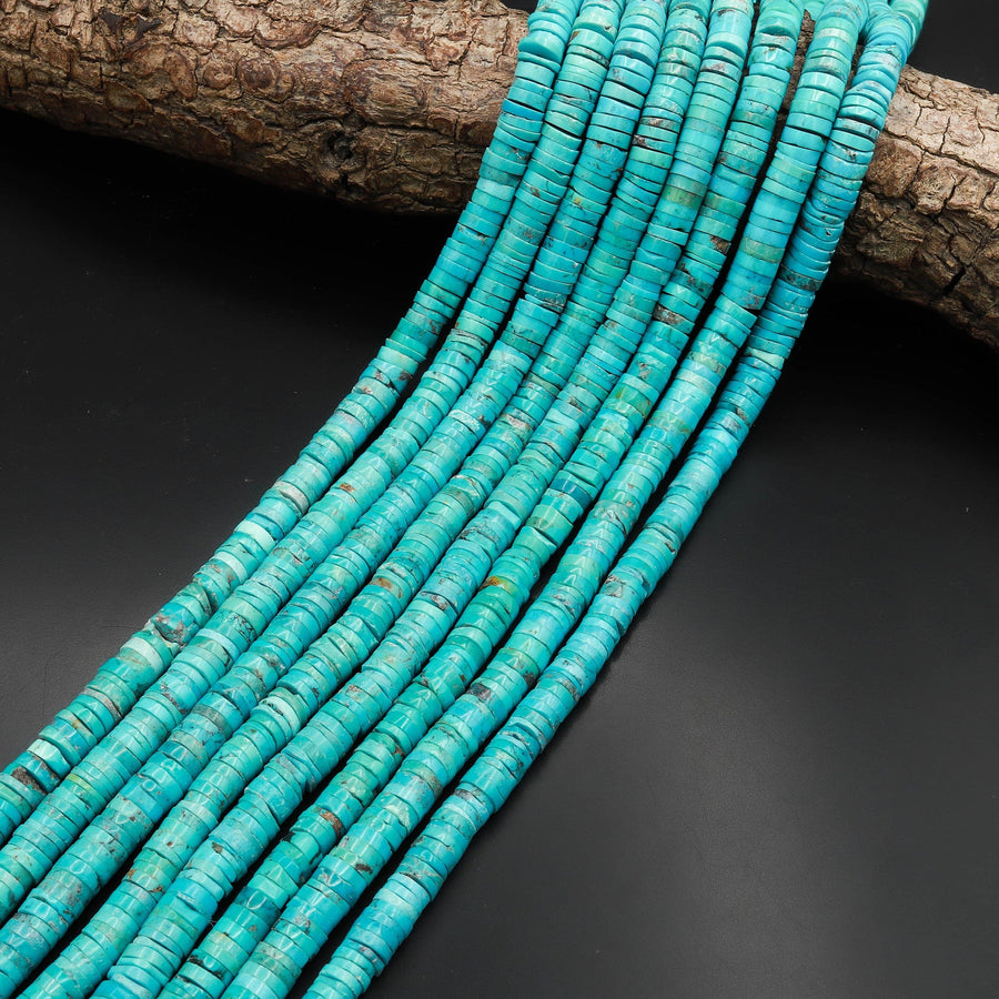 Genuine 100% Natural Arizona Turquoise Heishi Beads 6mm 8mm Genuine Blue Turquoise 16" Strand