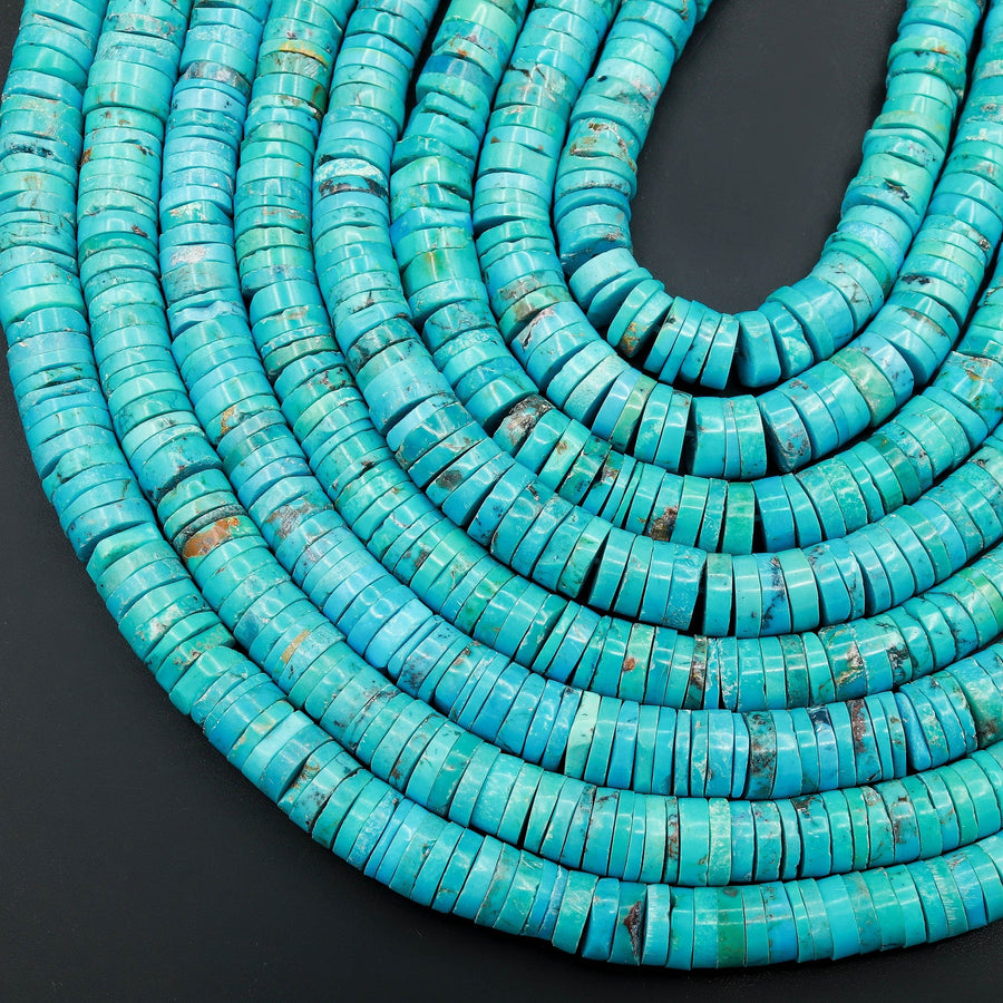 Genuine 100% Natural Arizona Turquoise Heishi Beads 6mm 8mm Genuine Blue Turquoise 16" Strand