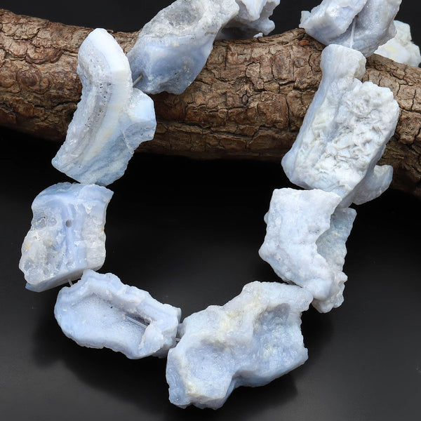 Large Freeform Natural Blue Chalcedony Geode Slice Druzy Drusy Beads Blue Lace Agate 15.5" Strand