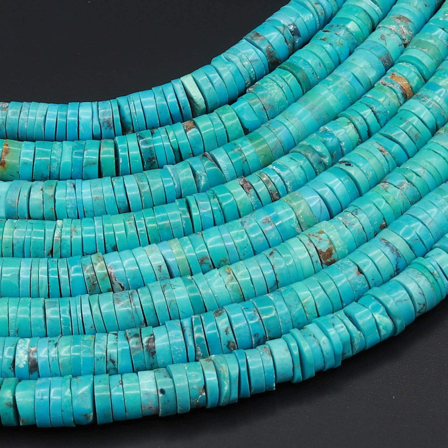 Genuine 100% Natural Arizona Turquoise Heishi Beads 6mm 8mm Genuine Blue Turquoise 16" Strand