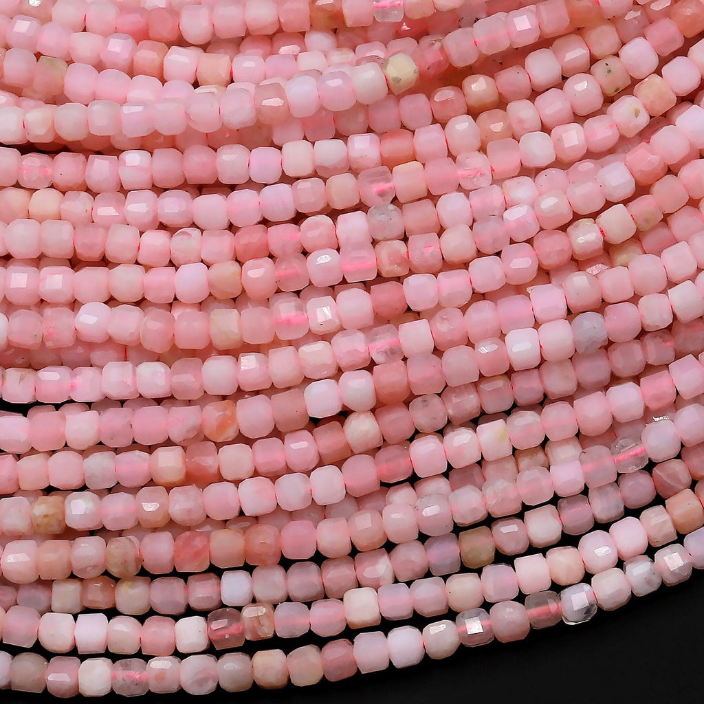 AAA Natural Peruvian Pink Opal 2mm Faceted Cube Square Dice Beads 15.5" Strand