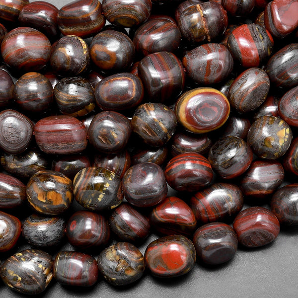 Natural Red Tiger Iron Freeform Pebble Nugget Beads Gemstone 15.5" Strand