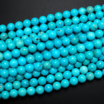 Blue Turquoise Jasper 6mm 8mm 10mm Round Beads Aka Dyed Sleeping Beauty 15.5" Strand