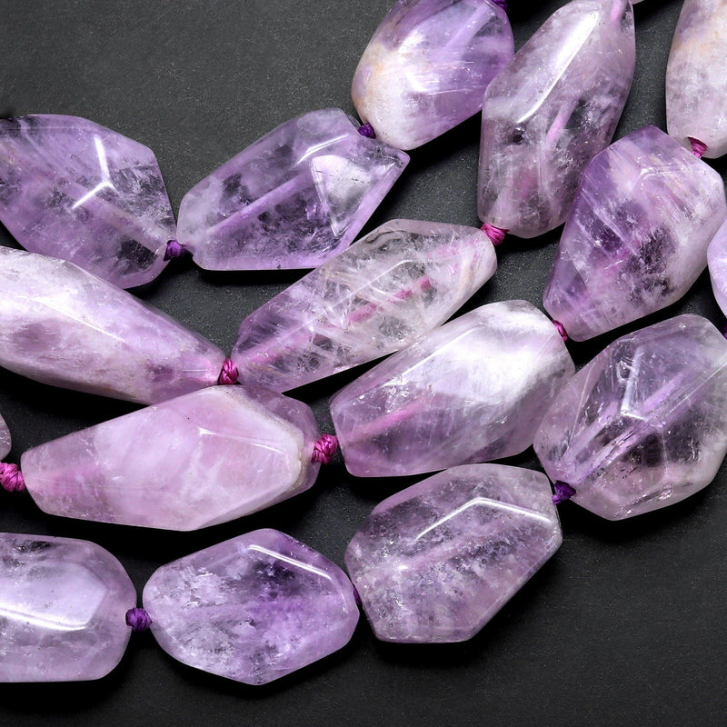 Natural Light Violet Purple Amethyst Faceted Nugget Beads