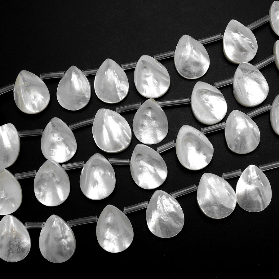 AAA Iridescent Large Natural White Mother of Pearl Teardrop Beads 12x16mm
