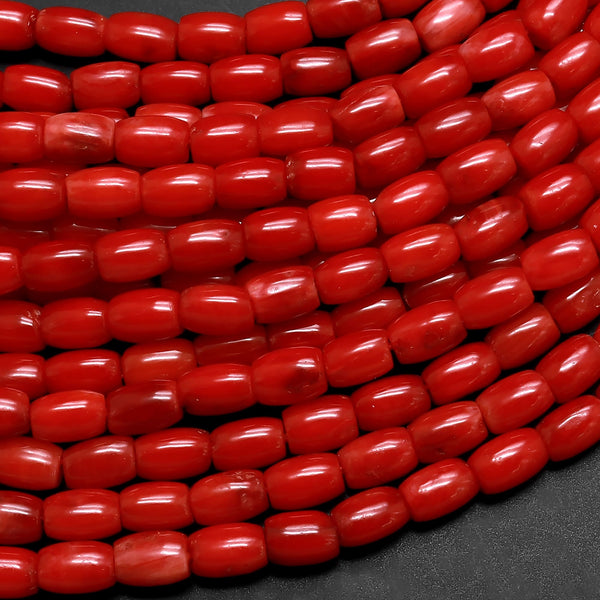 Genuine Red Bamboo Coral Small Rice Drum Barrel Beads 5x3mm 15.5" Strand