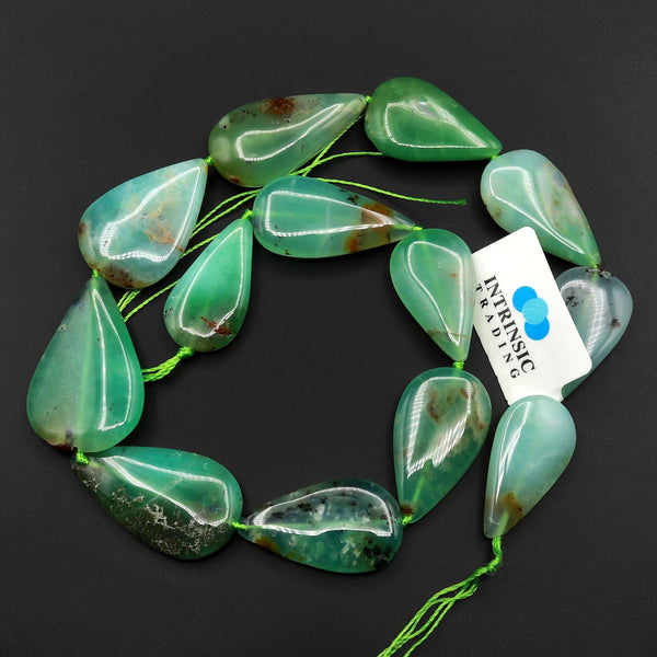 Gemmy Green Color~ Natural Australian Chrysoprase Teardrop Beads Focal Pendant Vertically Drilled Gemstone A1 15.5" Strand