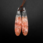 Drilled Natural Orange Sunstone Earring Pair Matched Teardrop Gemstone Beads W/ Dendritic Black Hematite Inclusion