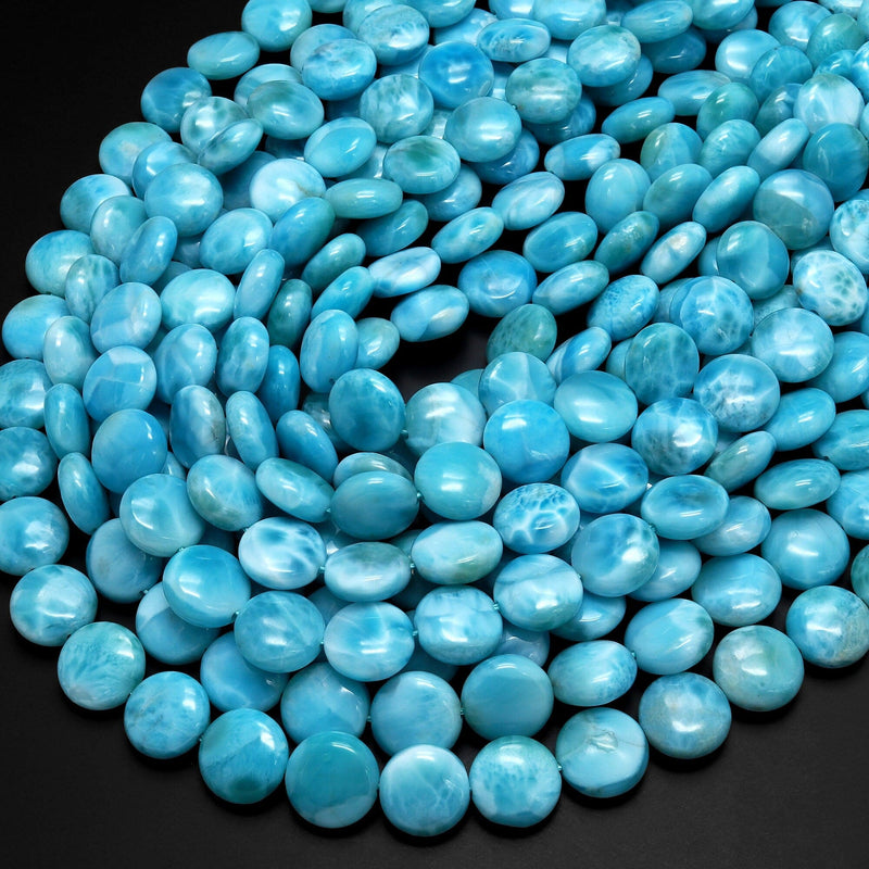 AAA Natural Blue Larimar 12mm Coin Beads Real Genuine Blue Larimar From Dominican Republic 15.5" Strand
