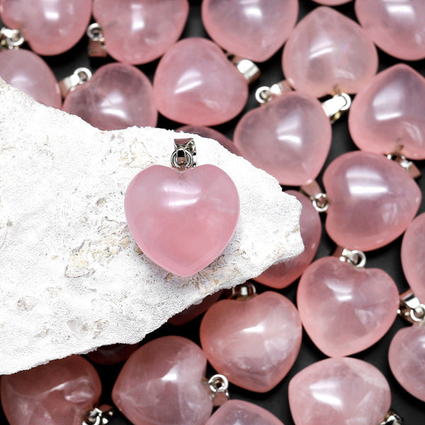 AAA Natural Pink Rose Quartz Puffy Heart Pendant Natural Crystal Focal Bead