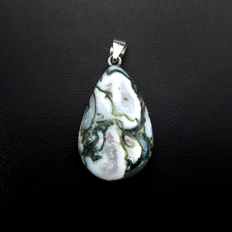 Natural Green Tree Agate Teardrop Pendant Natural Crystal Focal Bead