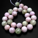 Rare Natural Green Lilac Purple Kunzite Round Beads Faceted 15mm Gemstone 15.5" Strand