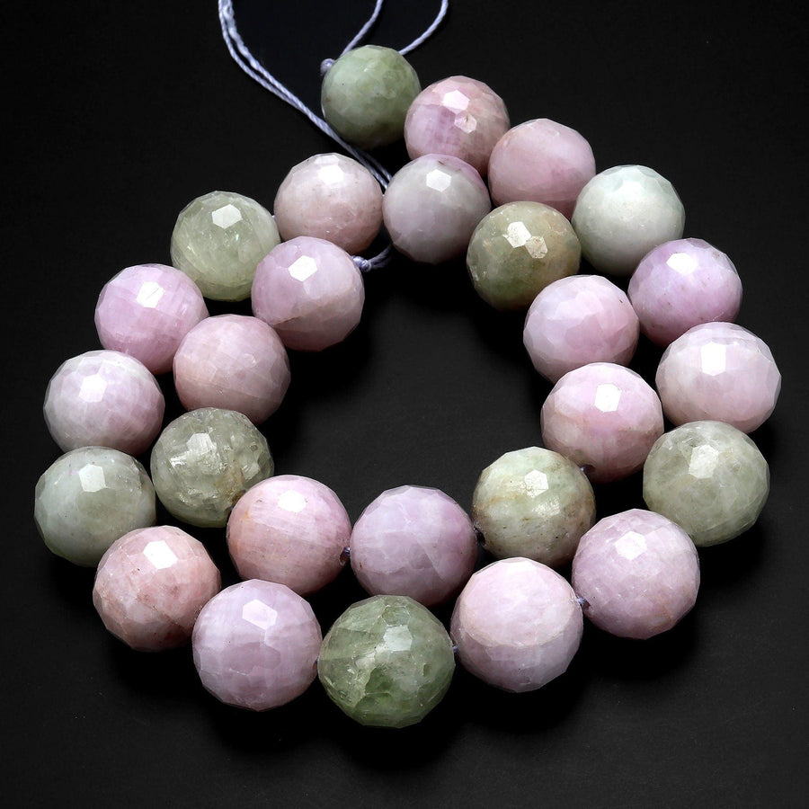 Rare Natural Green Lilac Purple Kunzite Round Beads Faceted 15mm Gemstone 15.5" Strand
