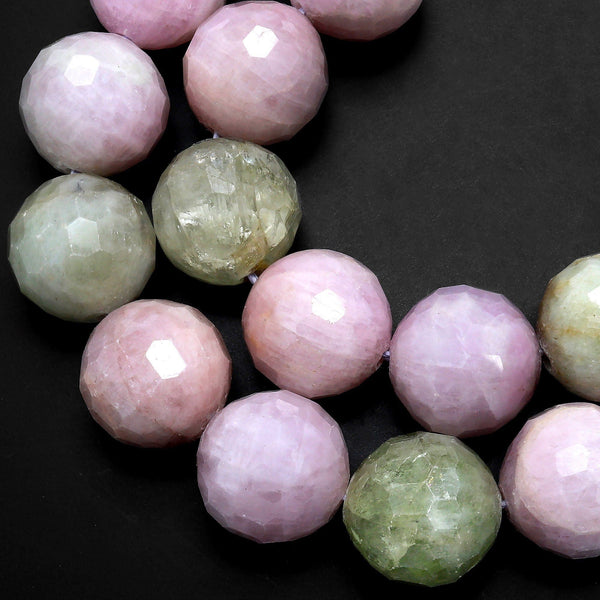 Rare Natural Green Lilac Purple Kunzite Round Beads Faceted 15mm Gemstone 15.5" Strand