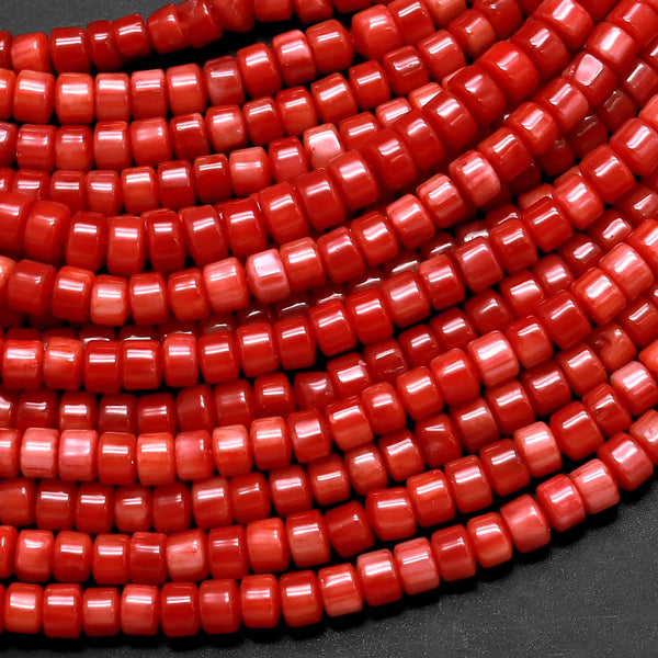 AAA Genuine Red Bamboo Coral Smooth Heishi Rondelle Beads 3mm 15.5" Strand