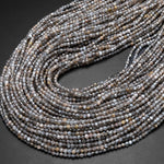 Micro Faceted Natural Black Sunstone Round Beads 2mm Sparkling Diamond Cut Gemstone 15.5" Strand