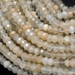 Rare Natural Rose Rainbow Moonstone Faceted Rondelle Beads 6mm 15.5" Strand