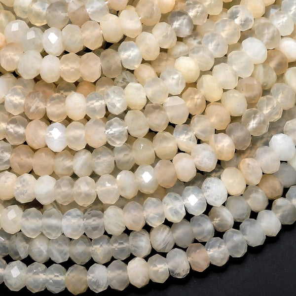 Rare Natural Rose Rainbow Moonstone Faceted Rondelle Beads 6mm 15.5" Strand