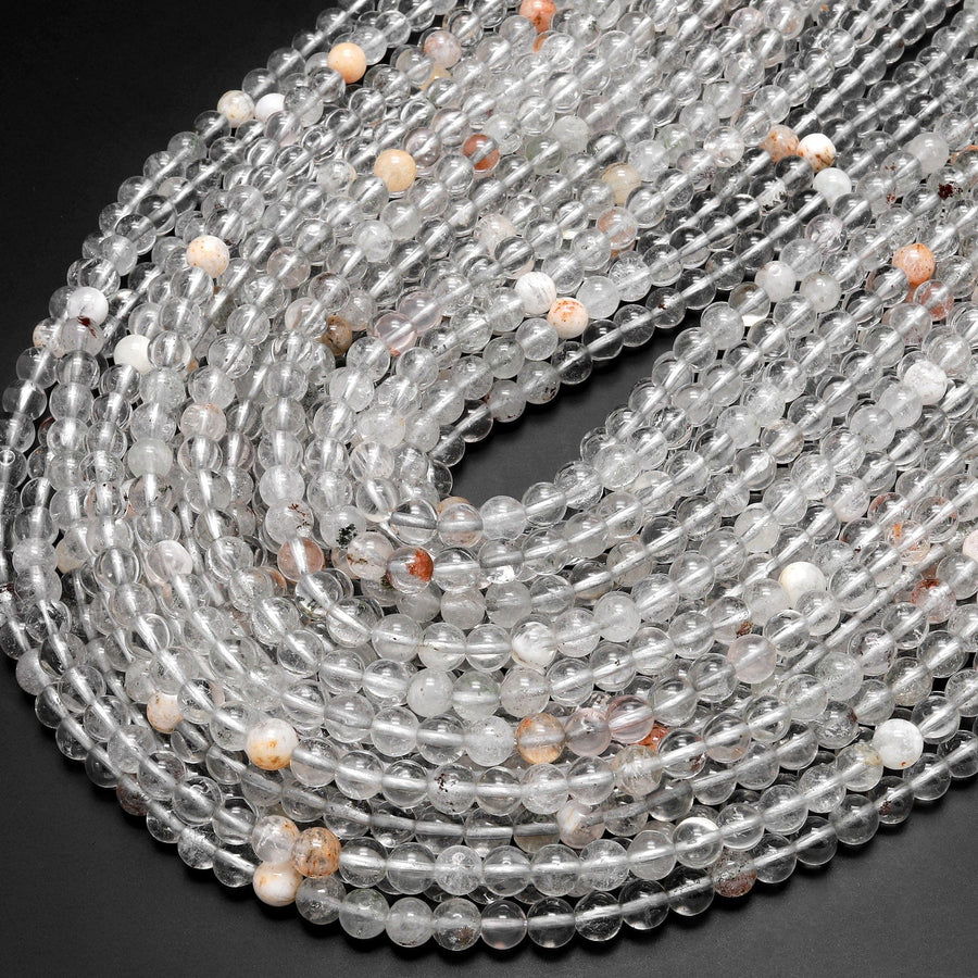 Natural Phantom Rock Quartz Beads 4mm 5mm 15.5" Strand