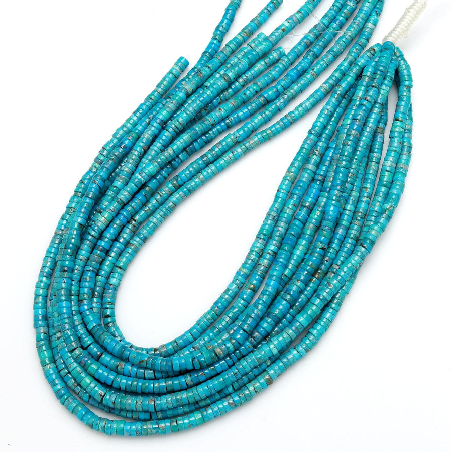 Genuine 100% Natural Arizona Turquoise Heishi Beads 6mm Rondelle Genuine Bright Blue Turquoise Beads 15.5" Strand