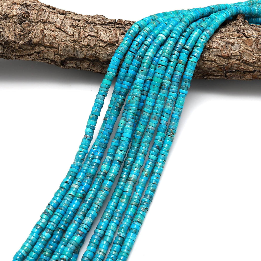 Genuine 100% Natural Arizona Turquoise Heishi Beads 6mm Rondelle Genuine Bright Blue Turquoise Beads 15.5" Strand