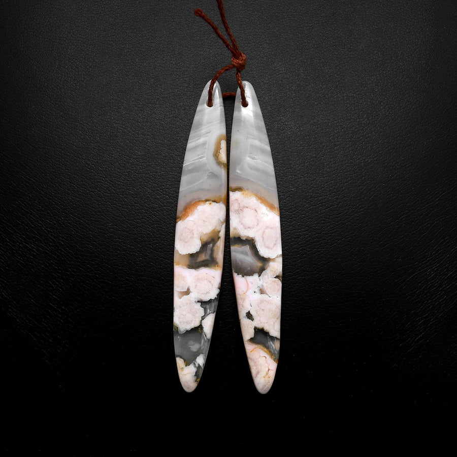 Natural Cherry Blossom Agate Earring Pair Drilled Matched Long Marquise Pair Aka Flower Agate