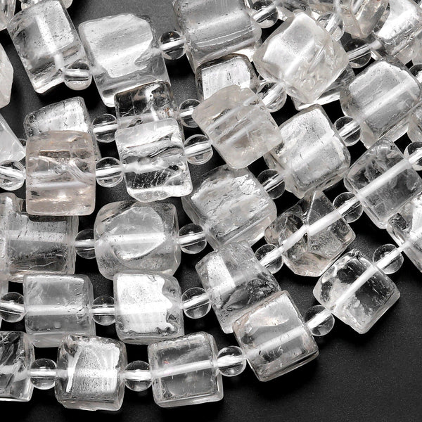 Raw Hand Cut Natural Rock Crystal Quartz Cube Square Beads 10mm 15.5" Strand