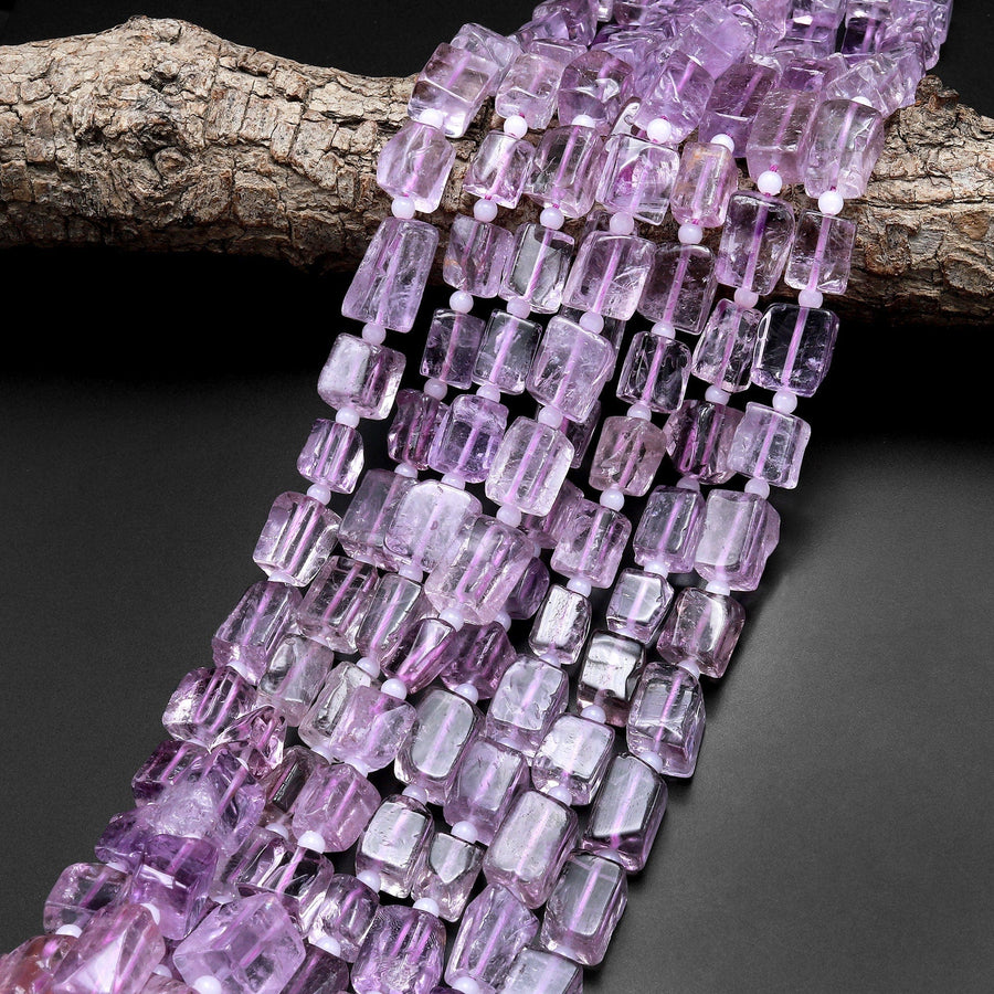 Raw Hand Cut Natural Purple Amethyst Cube Square Beads 10mm 15.5" Strand