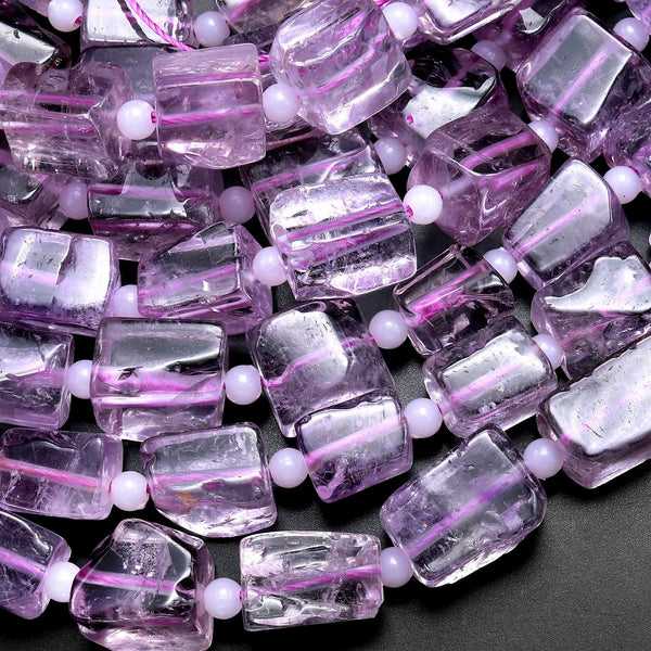 Raw Hand Cut Natural Purple Amethyst Cube Square Beads 10mm 15.5" Strand