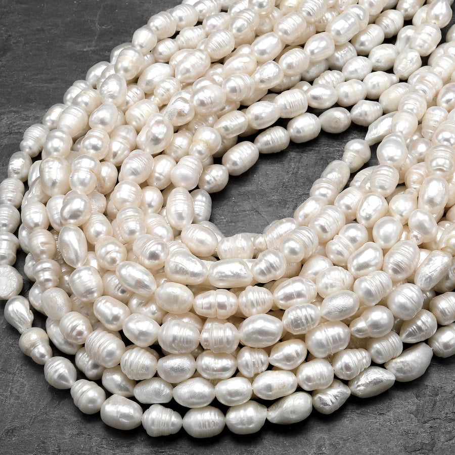 Genuine White Freshwater Potato Baroque Pearl Shimmery Iridescent Classic White Pearl 15.5" Strand