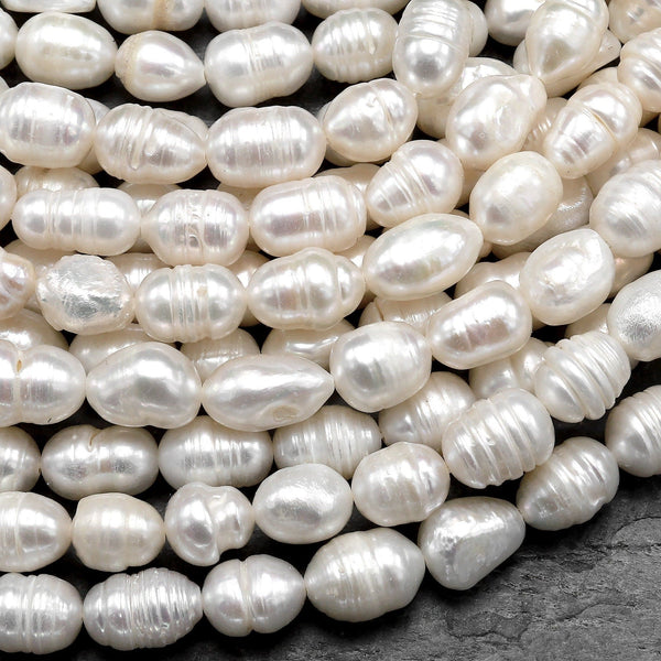 Genuine White Freshwater Potato Baroque Pearl Shimmery Iridescent Classic White Pearl 15.5" Strand