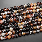 Faceted Brown Orca Agate Aka Fire Agate 6mm 8mm 10mm Round Beads 15" Strand