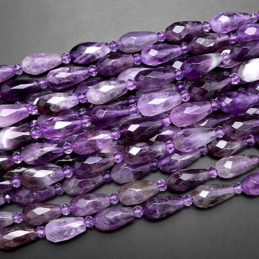 Faceted Natural Purple Amethyst Teardrop Beads Vertically Drilled Gemstone Good for Earrings 15.5" Strand