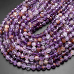 AAA Faceted Natural Super 7 Phantom Amethyst Cacoxenite 8mm Round Beads 15.5" Strand