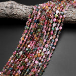 Natural Multicolor Pink Green Blue Tourmaline Freeform Pebble Nugget Beads Gemstone 15.5" Strand