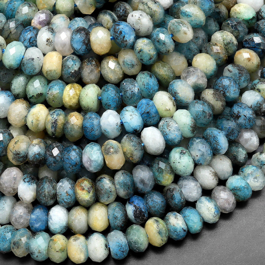 Rare Blue Azurite In Calcite Beads 6mm 8mm 10mm Rondelle Beads from Pakistan Afghanistan Where K2 is Found 15.5" Strand