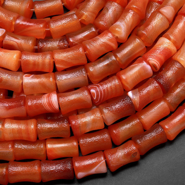 AAA Orange Gobi Agate Bamboo Stem Tube Beads 15.5" Strand