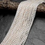 AAA Genuine Freshwater White Pearl Oval Rice Shape 5x3mm Iridescent High Luster 15.5" Strand