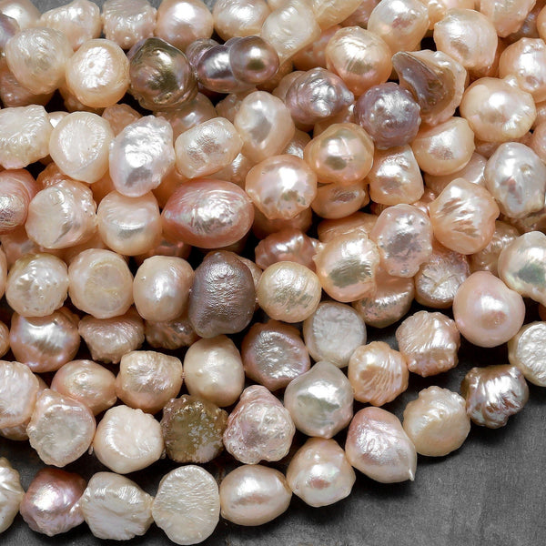 Rare Large Genuine Freshwater Peach Pink Druzy Rosebud Button Pearl Peach Pink Mauve Apricot Purple Gold Colors 15.5" Strand