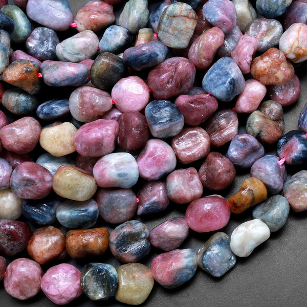 Natural Pink Blue Paraiba Tourmaline Freeform Pebble Nugget Beads Gemstone 15.5" Strand
