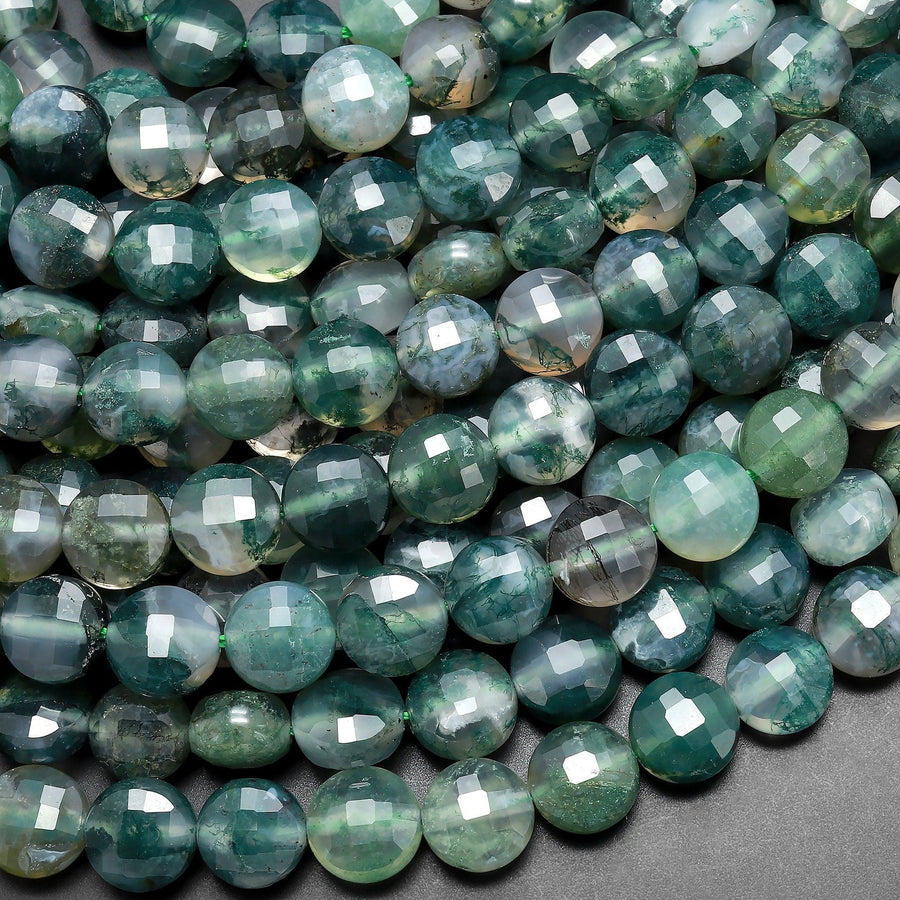 Natural Green Moss Agate 6mm 8mm Coin Beads Gemstone 15.5" Strand