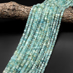 Translucent Natural Blue Green Aquamarine Faceted 4mm Cube Beads Micro Laser Diamond Cut Gemstone 15.5" Strand