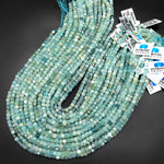 Translucent Natural Blue Green Aquamarine Faceted 4mm Cube Beads Micro Laser Diamond Cut Gemstone 15.5" Strand