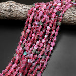 Rough Raw Natural Pink Tourmaline Beads 6mm 8mm Freeform Nuggets 15.5" Strand