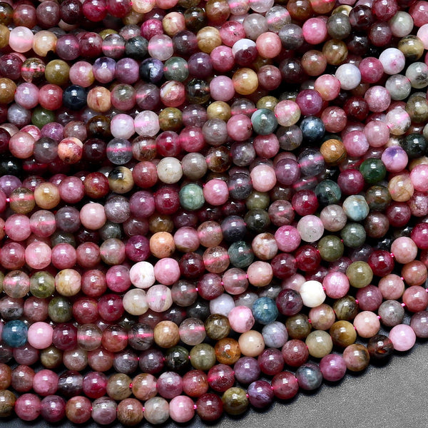 Natural Multicolor Pink Green Blue Cognac Tourmaline 3mm Smooth Round Beads 15.5" Strand