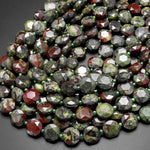Natural Dragon Blood Jasper Faceted Coin 12mm Beads Earthy Red Green Stone 15.5" Strand